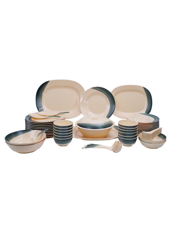 Royalford 64-Piece Melamine Printed Dinner Set Beige/Green 14inch 