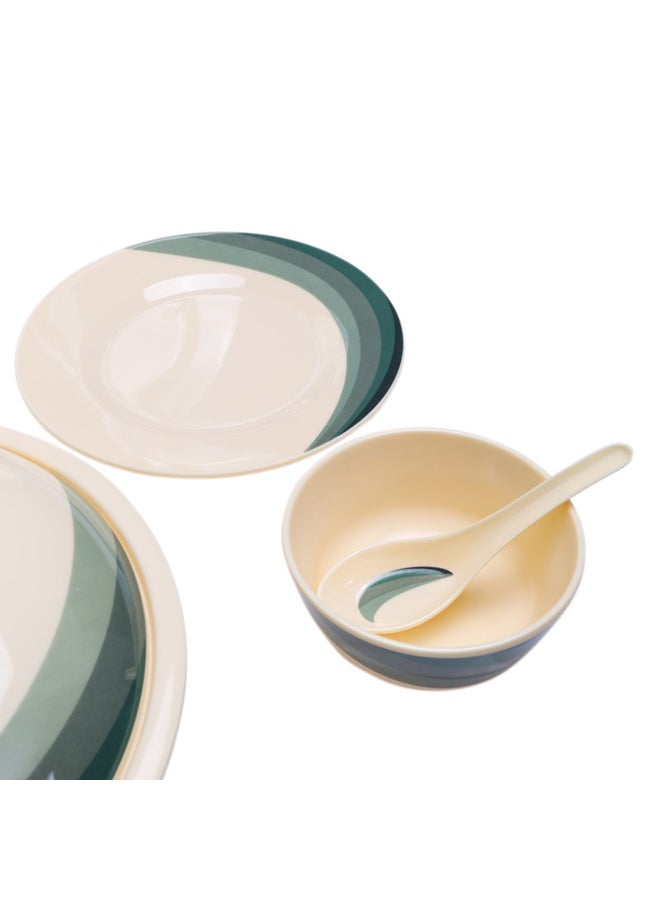 Royalford - 64-Piece Melamine Printed Dinner Set Beige/Green 14inch - Image 1