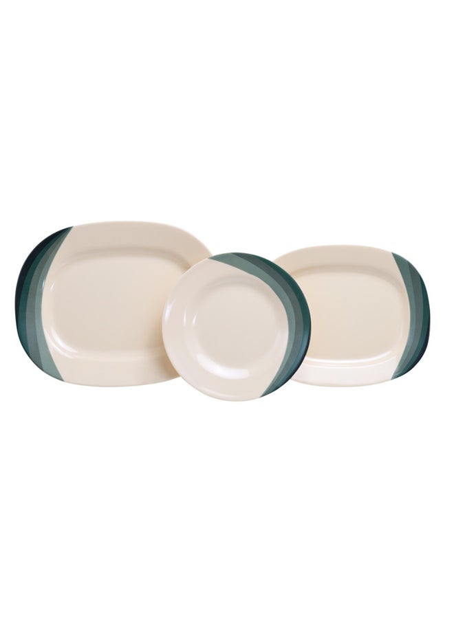 Royalford - 64-Piece Melamine Printed Dinner Set Beige/Green 14inch - Image 1