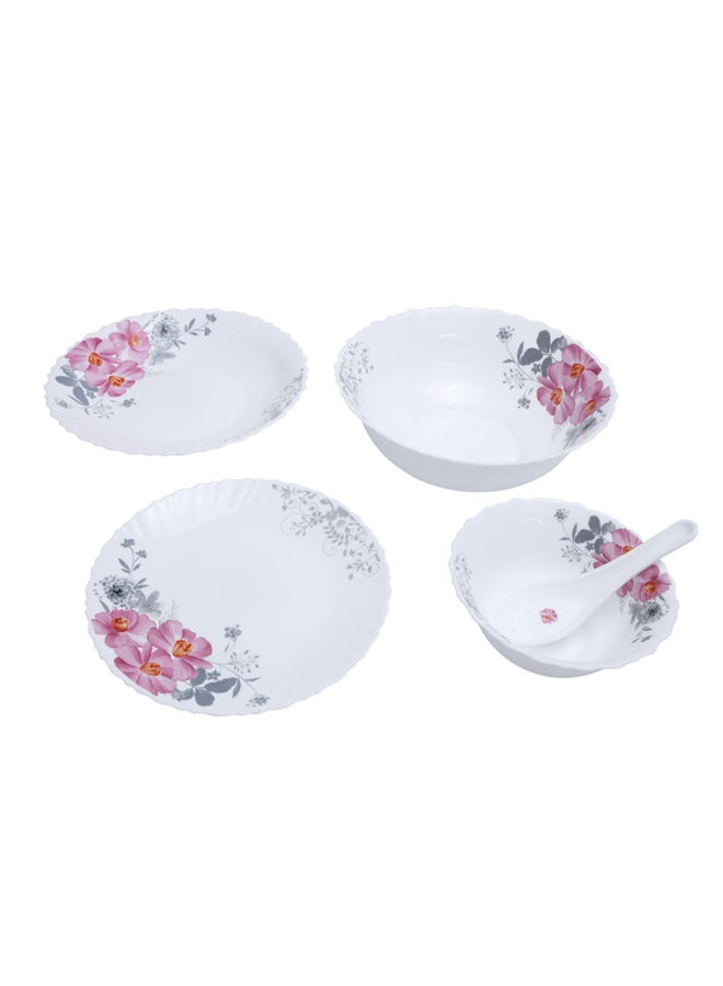 Royalford - 33-Piece Opalware Dinner Set White/Pink/Green Oval Plate 13 inch, Dinner Plate 6x10.5 inch, Soup Plate 6x8.5 inch, Flat Plate 6x7.5 inch, Salad Bowl 2x8 inch, Salad Bowl 6x5inch - Image 1