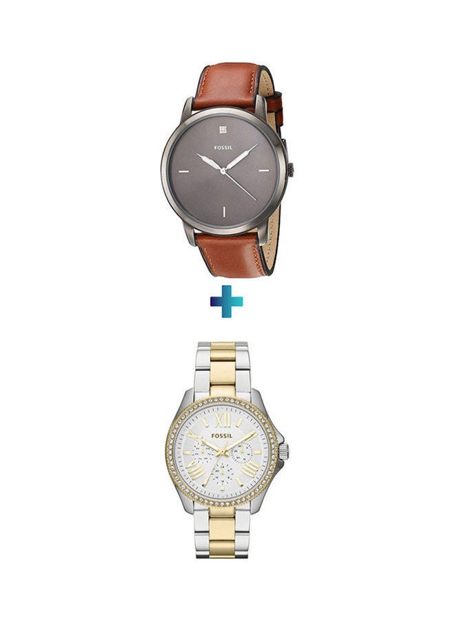 FOSSIL Women's Stainless Steel Analog Watch AM4543 With The Minimalist 3H Leather Analog Watch Fs5479 