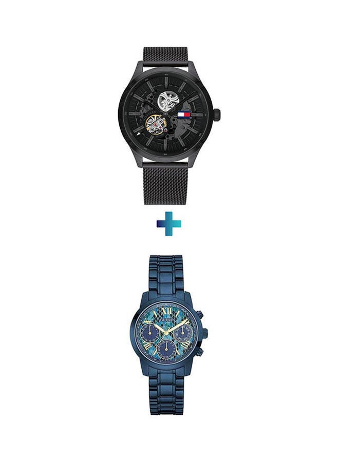 GUESS Women's Water Resistant Chronograph Watch W0448L10 With Metal Skeleton Wrist Watch Set 1791644 - Image 1