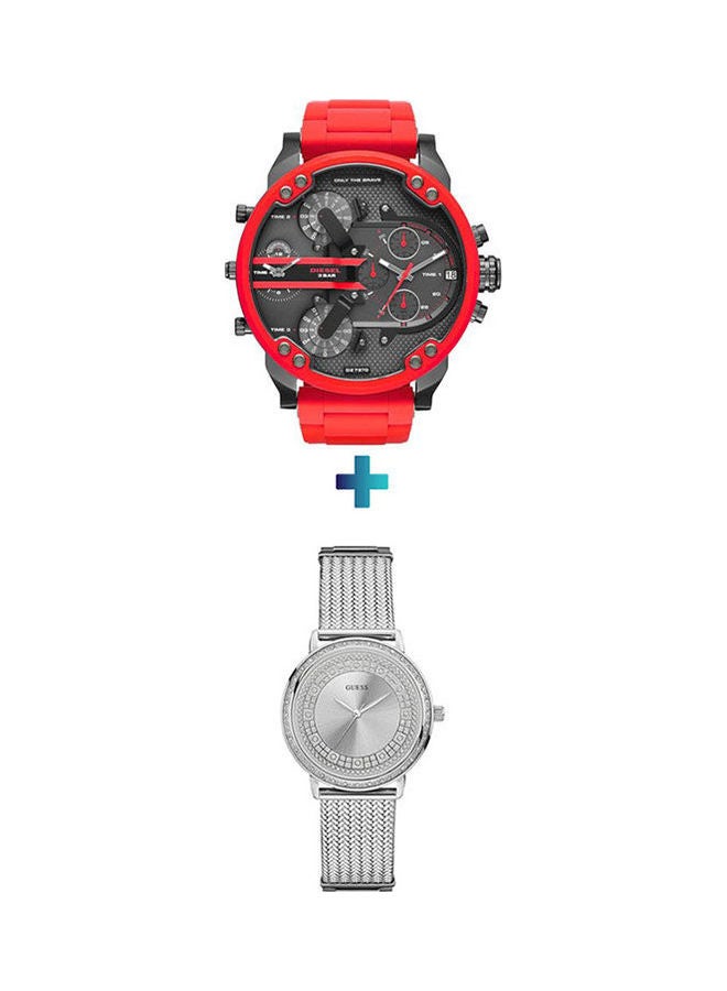 GUESS Women's Stainless Steel Water Resistant Analog Watch W0836l2 With Mr. Daddy 2.0 Water Resistant Analog Watch DZ7370 - Image 1