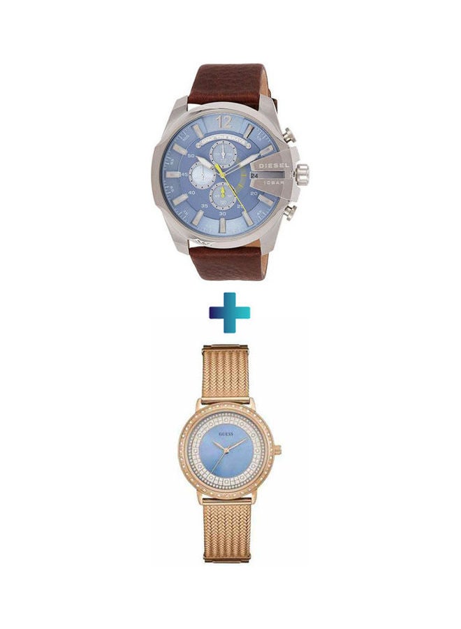 جس Women's Stainless Steel Analog Watch W0836L1 With Mega Chief Water Resistant Chronograph Watch DZ4281 Set - Image 1