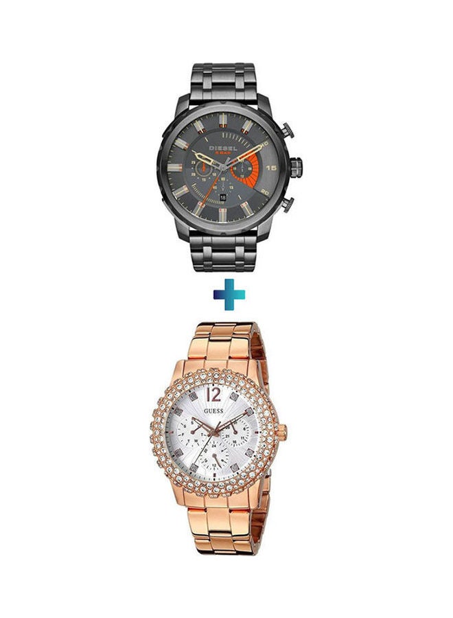 جس مجموعة ساعة كوارتز بعقارب طراز U0335L3 وساعة كرونوغراف سترونجهولد مقاومة للماء طراز DZ4348 للنساء