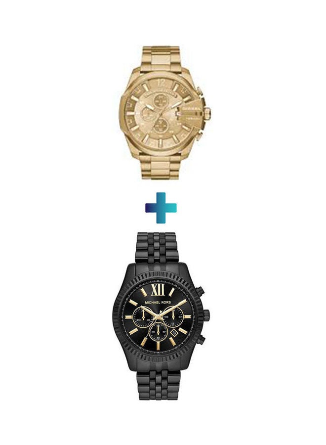 مايكل كورس ساعة كرونوغراف بسوار من الستانلس ستيل للرجال طراز MK8603 مع ساعة كرونوغراف مقاومة للماء بسوار من الستانلس ستيل طراز DZ4360 للرجال