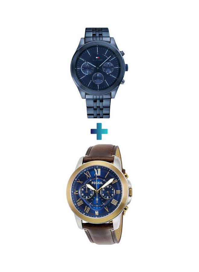FOSSIL Men's Leather Analog Watch Fs5150 With Wrist Watch B791739 Set 