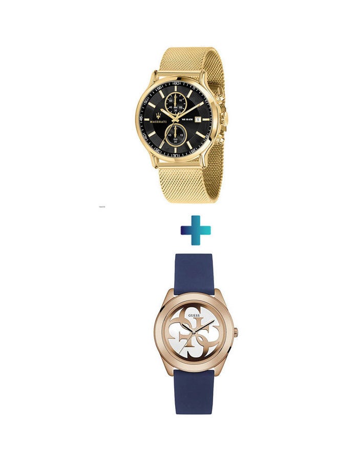 GUESS Women's Silicone Analog Watch W0911L6 With Men'S Stainless Steel Analog Watch R8873618007 - Image 1