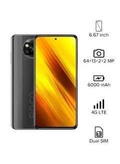 Poco X3 NFC ثنائي الشريحة، رمادي داكن، 6 جيجابايت رام، 128 جيجابايت، 4G LTE