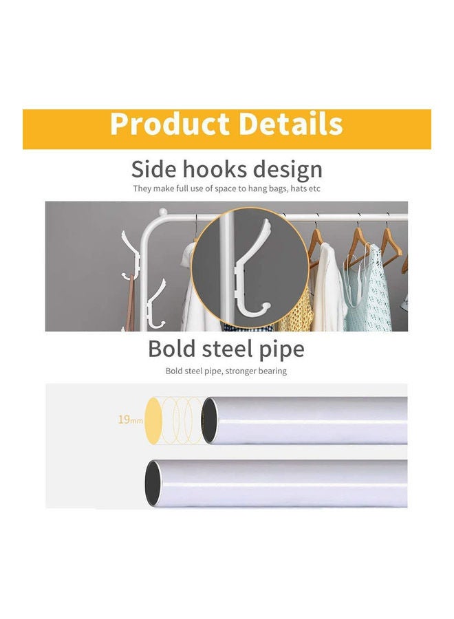 Toshionics - Single Rail With Side Hook Clothes Organizer Rack White 110x150x40cm - Image 1