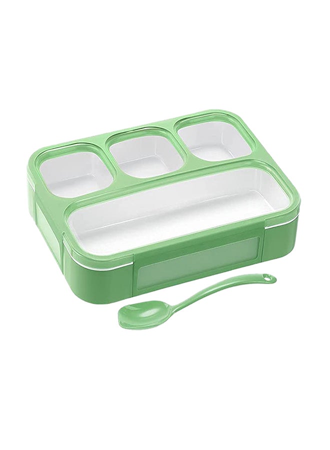 Generic 4-Compartment Large Lunchbox with Spoon Green 35x20x15cm  - Image 1