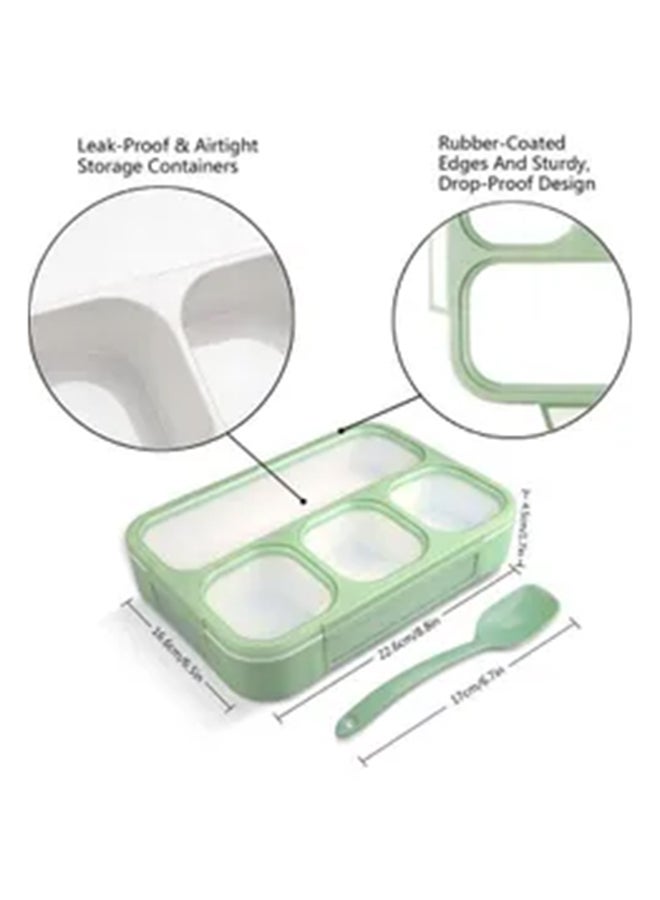 Generic 4-Compartment Large Lunchbox with Spoon Green 35x20x15cm  - Image 4