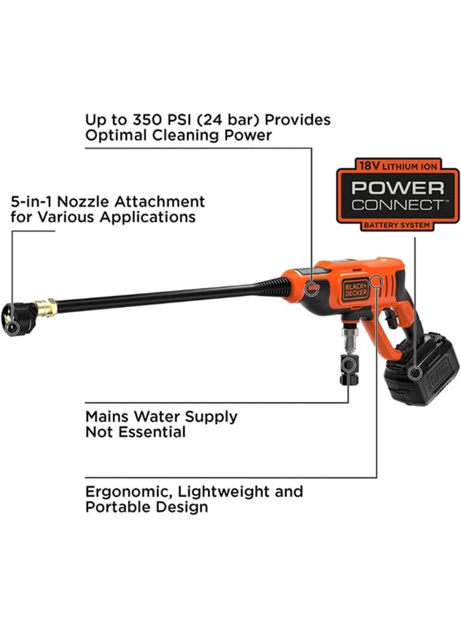 5-in-1 Cordless Electric Pressure Washer, POWERCONNECT Series, High Pressure Cleaning, Hose, Charger, BCPC18D1-GB Orange/Black - v1637476052/N48580824A_2