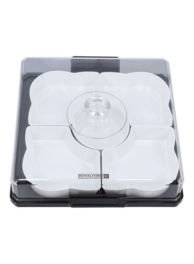 Royalford 5-Compartment Designed Square Acrylic Candy Tray With Transparent Lid White 30x34.2x10cm  - Image 3