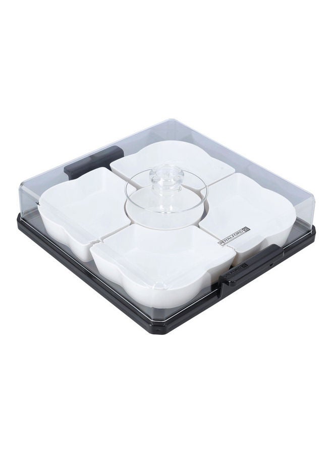 Royalford 5-Compartment Designed Square Acrylic Candy Tray With Transparent Lid White 30x34.2x10cm  - Image 2
