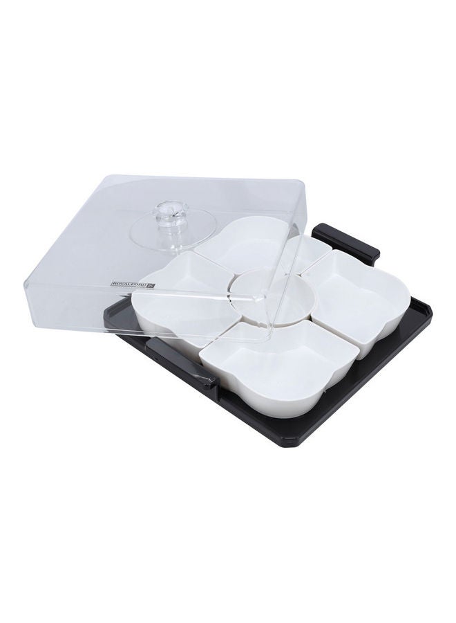Royalford 5-Compartment Designed Square Acrylic Candy Tray With Transparent Lid White 30x34.2x10cm  - Image 5