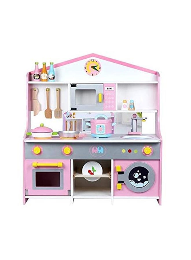 بسمة مجموعة ألعاب مطبخ خشبية كلاسيكية رائعة مع العديد من الأواني للأطفال 62x23x72سم - Image 4
