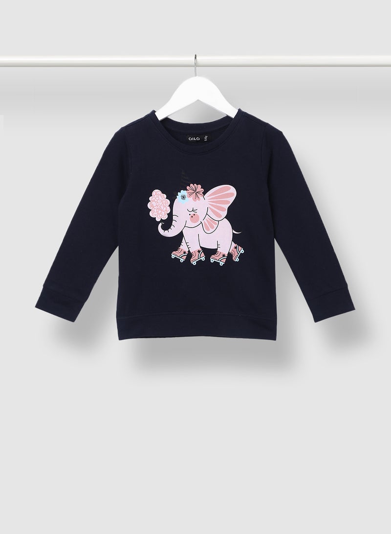 Aila - Girls Graphic Printed Sweatshirt Black - Image 1