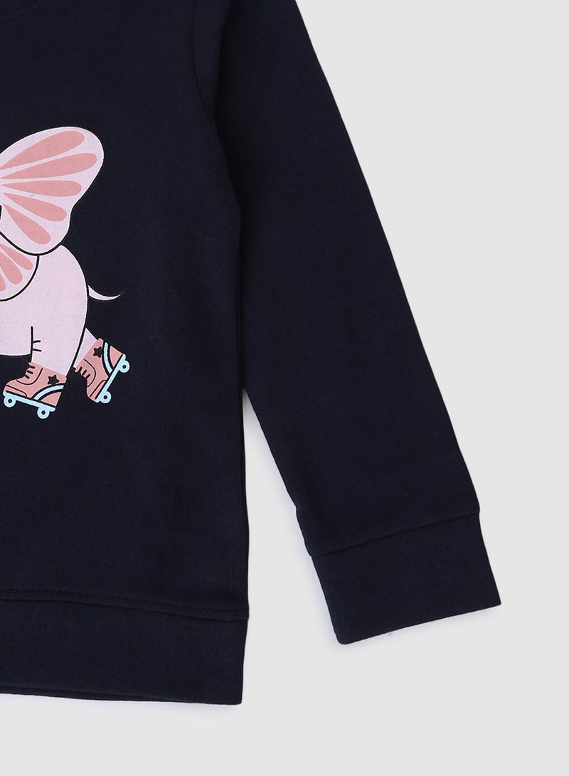 Aila - Girls Graphic Printed Sweatshirt Black - Image 1