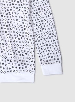 QUWA Boys Trendy All Over Printed Long Sleeve Cotton Casual Sweatshirt White/Navy Blue  - Image 4
