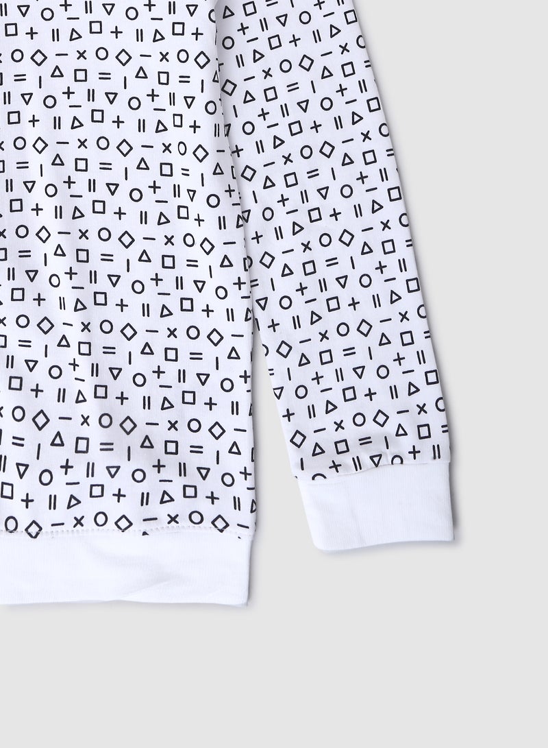 QUWA Boys Trendy All Over Printed Long Sleeve Cotton Casual Sweatshirt White/Navy Blue  - Image 4