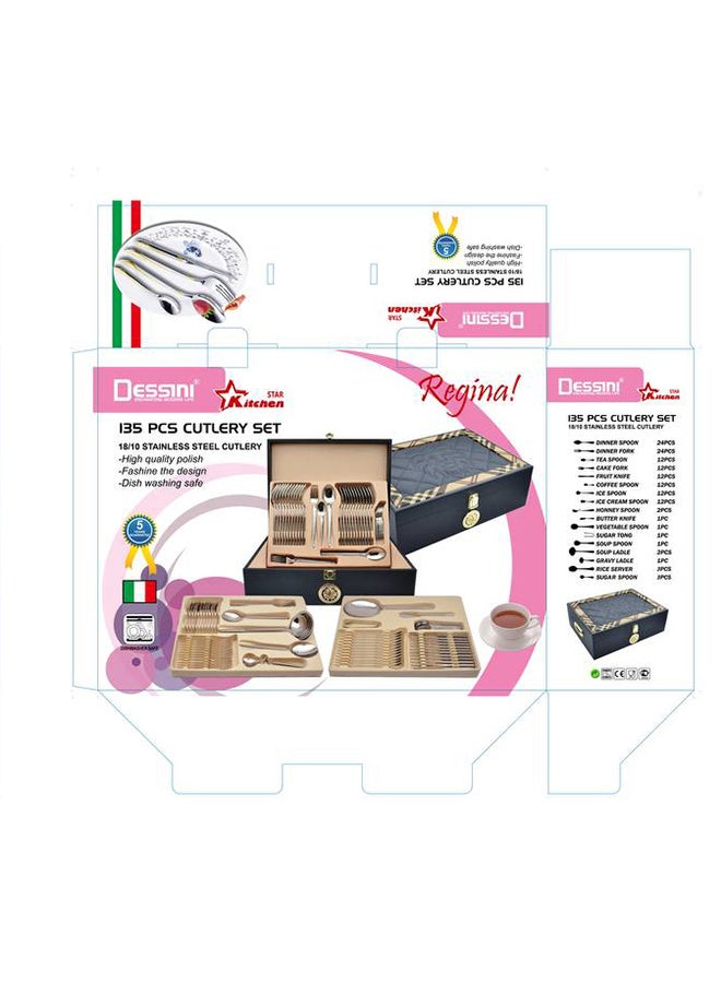 ديسيني طقم أدوات مائدة من الستانلس ستيل مكون من 135 قطعة فضي - Image 3