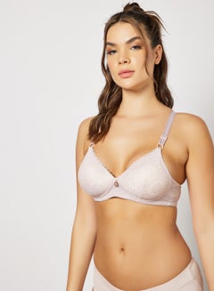 Star Patterned Plunge Bra with Lace Detail Dusty Purple