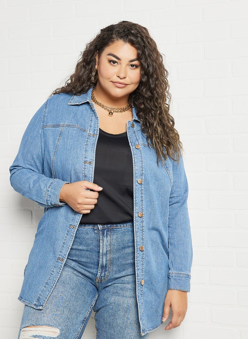 Only Carmakoma Curve Denim Shirt Jacket Blue  - Image 1