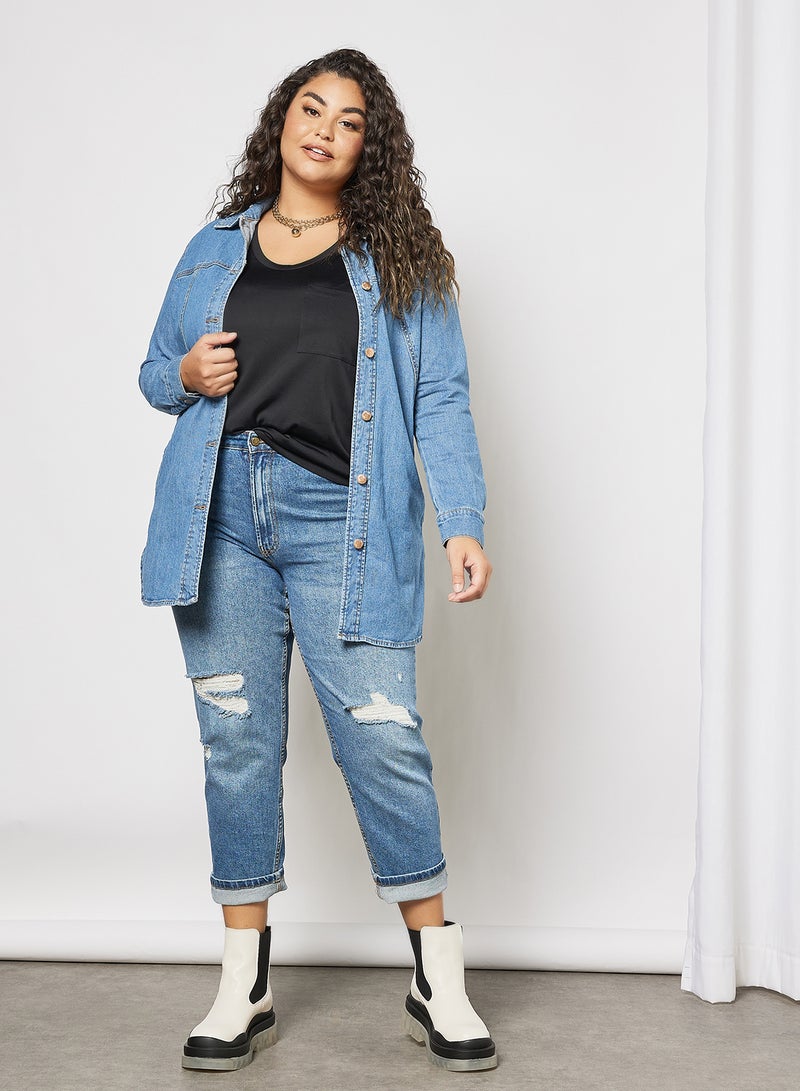 Only Carmakoma Curve Denim Shirt Jacket Blue  - Image 3