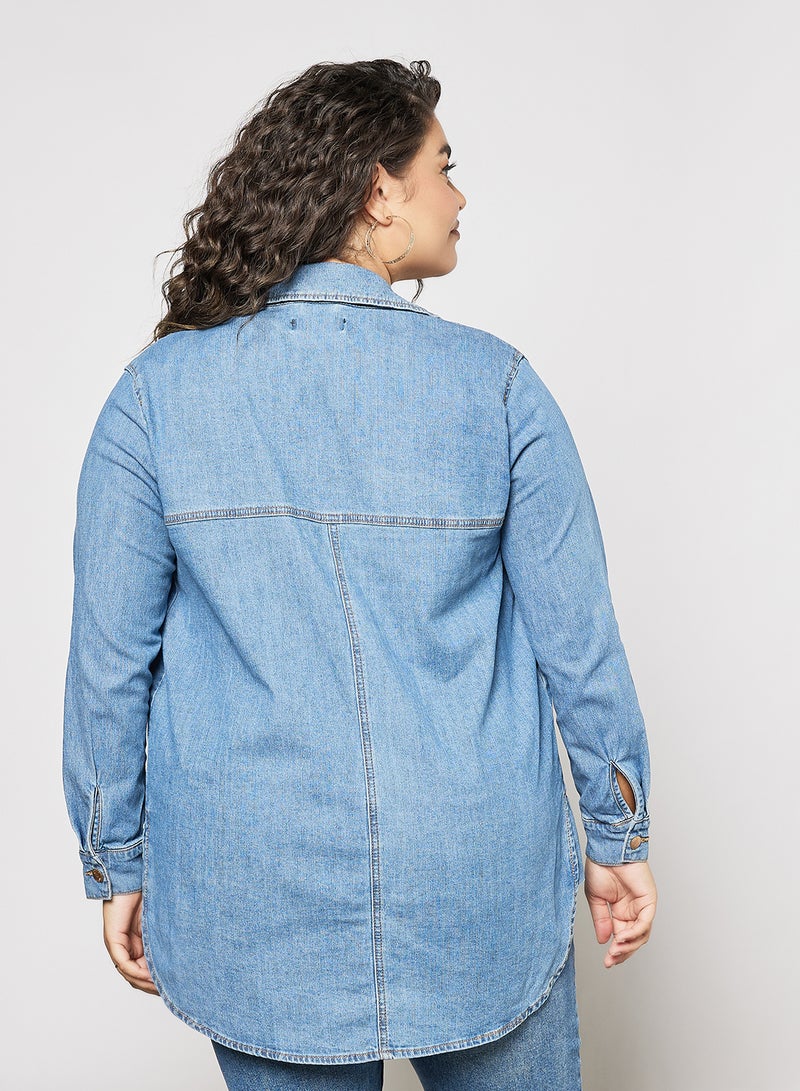 Only Carmakoma Curve Denim Shirt Jacket Blue  - Image 4