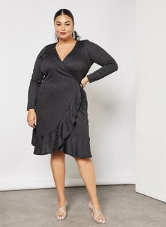 Vero Moda Curve Plus Size Wrap Mini Dress Black  - Image 1