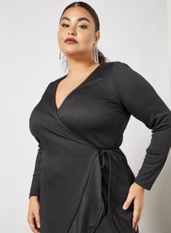 Vero Moda Curve Plus Size Wrap Mini Dress Black  - Image 2