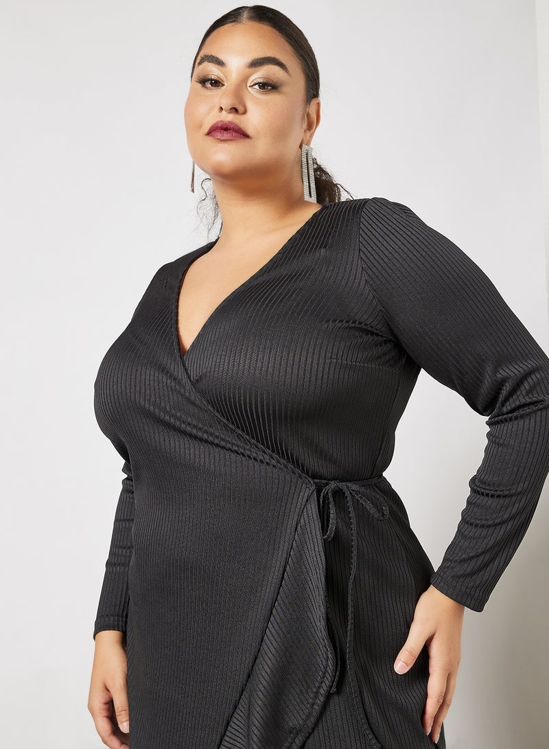 Vero Moda Curve Plus Size Wrap Mini Dress Black  - Image 2