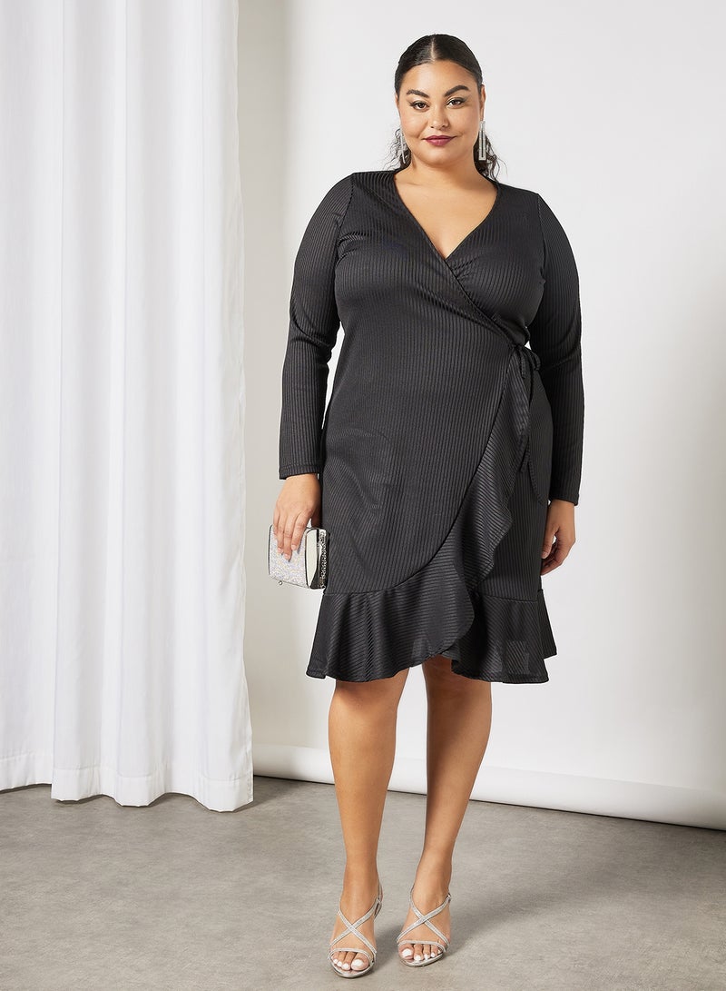 Vero Moda Curve Plus Size Wrap Mini Dress Black  - Image 3