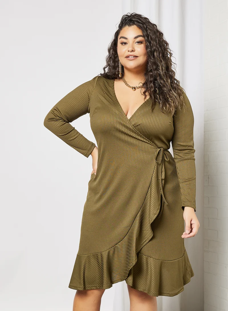 Vero Moda Curve Plus Size Wrap Mini Dress Dark Green