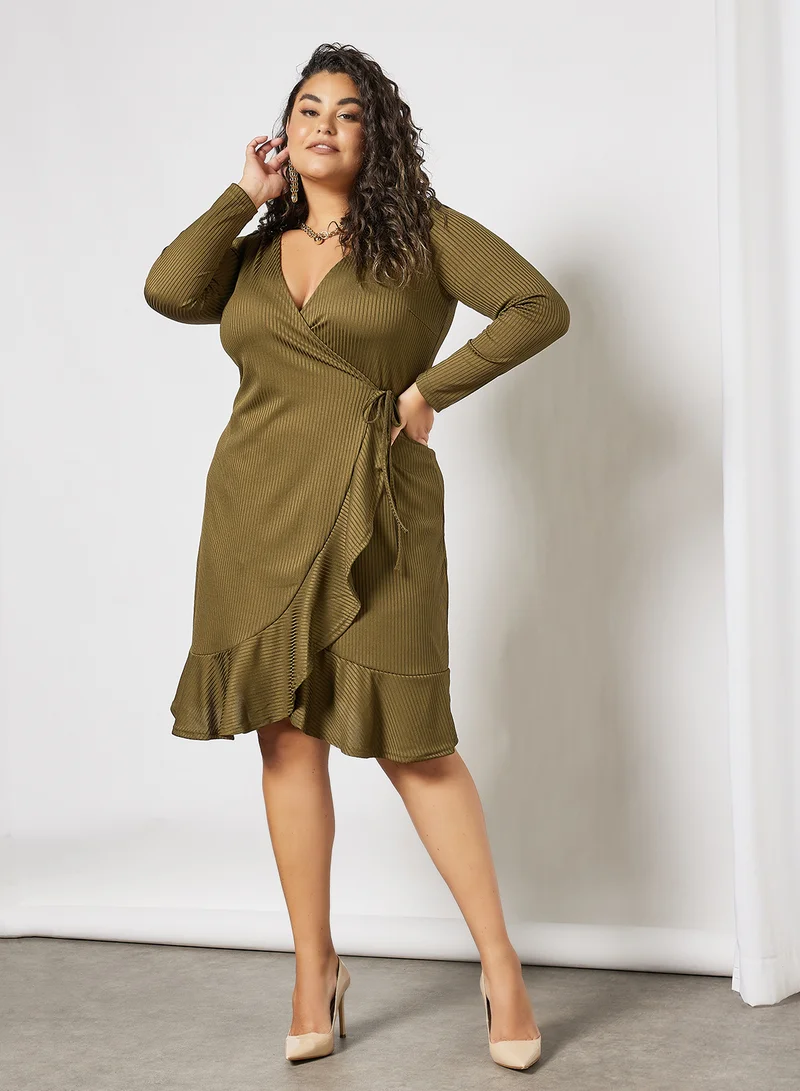 Vero Moda Curve Plus Size Wrap Mini Dress Dark Green
