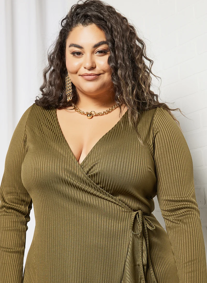 Vero Moda Curve Plus Size Wrap Mini Dress Dark Green