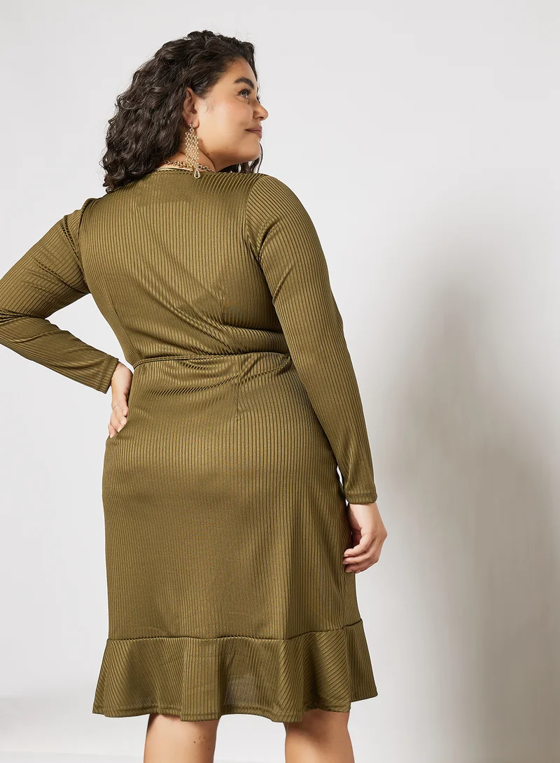 Vero Moda Curve Plus Size Wrap Mini Dress Dark Green