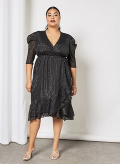 Curve Plunge Neck Dress Black