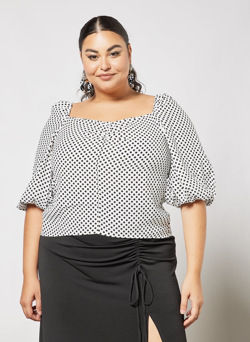 Violeta By Mango - Plus Size Polka Dot Blouse White - Image 1