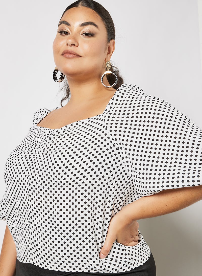 Violeta By Mango - Plus Size Polka Dot Blouse White - Image 1