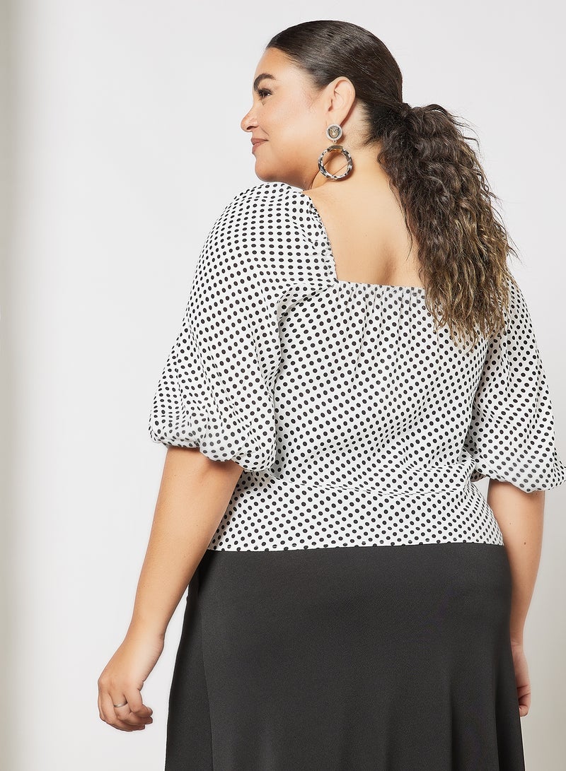 Violeta By Mango - Plus Size Polka Dot Blouse White - Image 1
