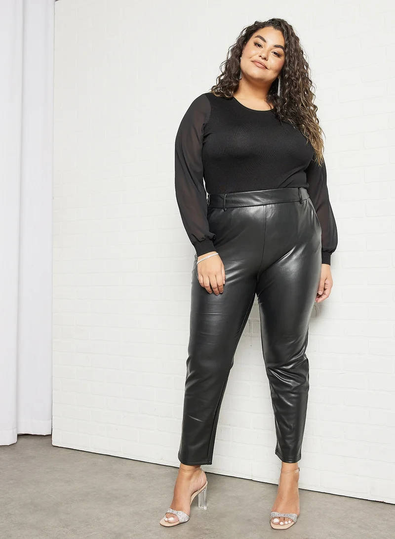 Only Carmakoma Plus Size Sheer Sleeve Top Black