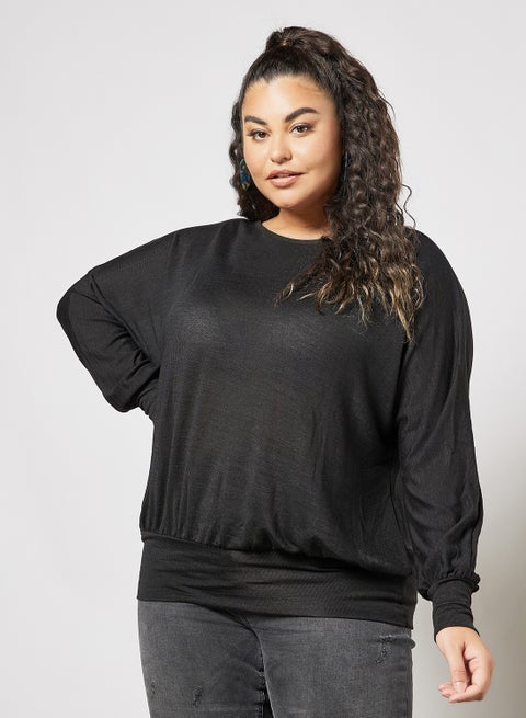 Plus Size Batwing Sleeve Top Black