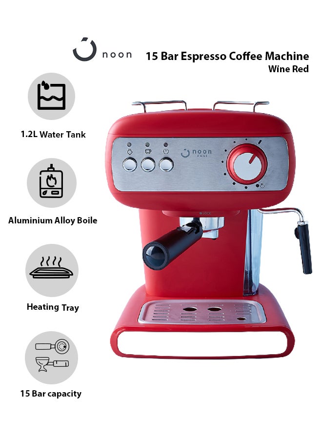 Noon East - Espresso Coffee Machine - 15 Bar 850 W With High Pressure 1.2 Liter Wine Red 1.2 L 850.0 W CM-8500A-GS Wine Red - Image 1