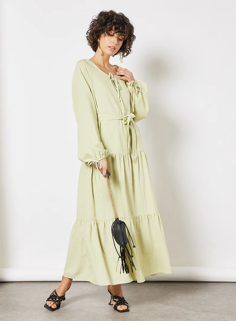 Charlie Holiday. Balloon Sleeve Maxi Dress Green