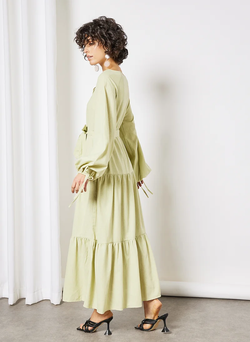Charlie Holiday. Balloon Sleeve Maxi Dress Green