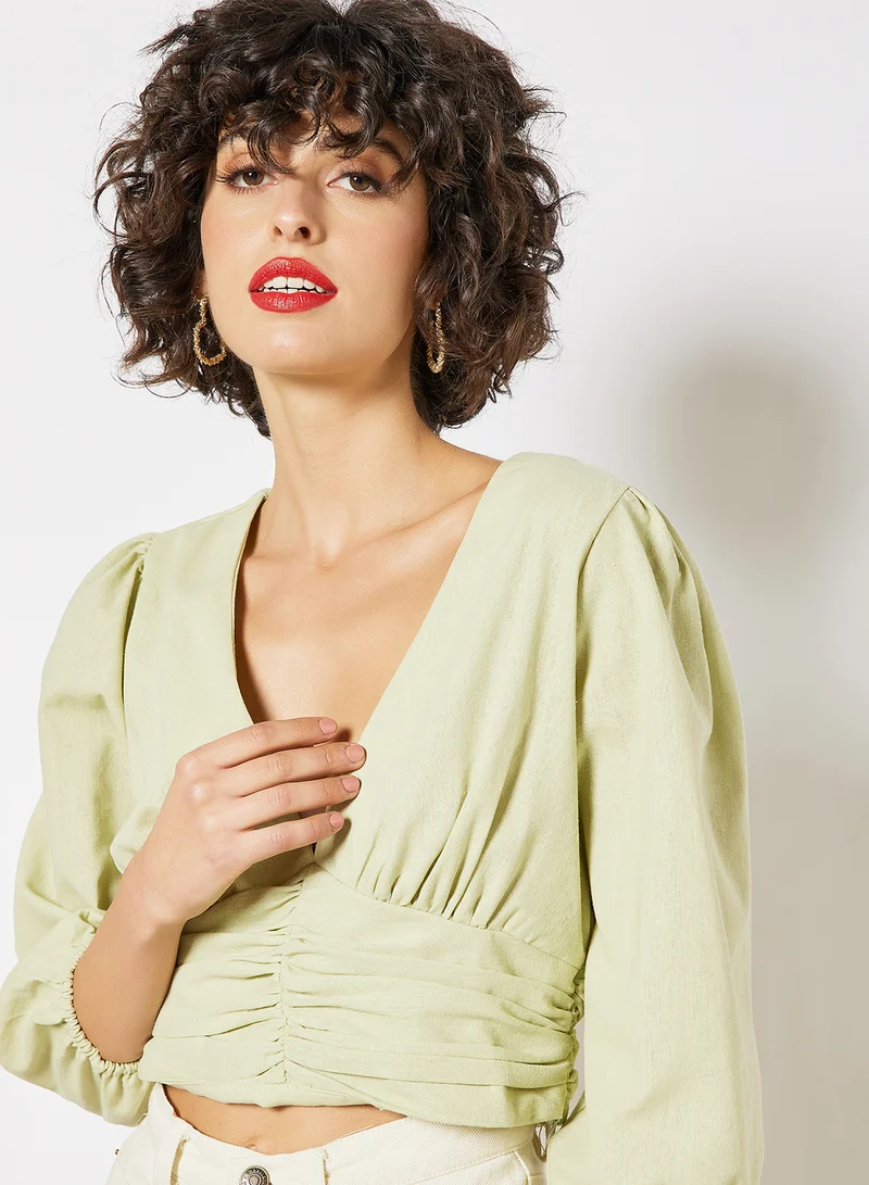 Charlie Holiday. Fallon Plunge Neck Top Green