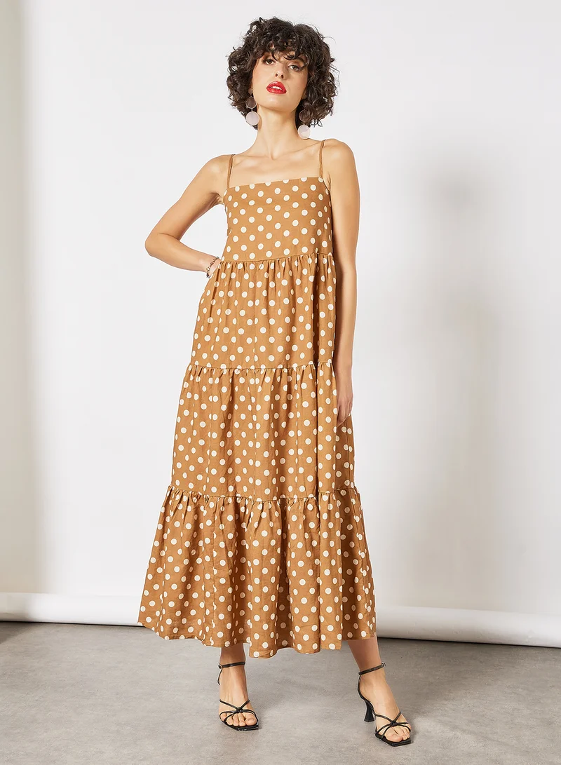 Charlie Holiday. Polka Dot Maxi Dress Brown