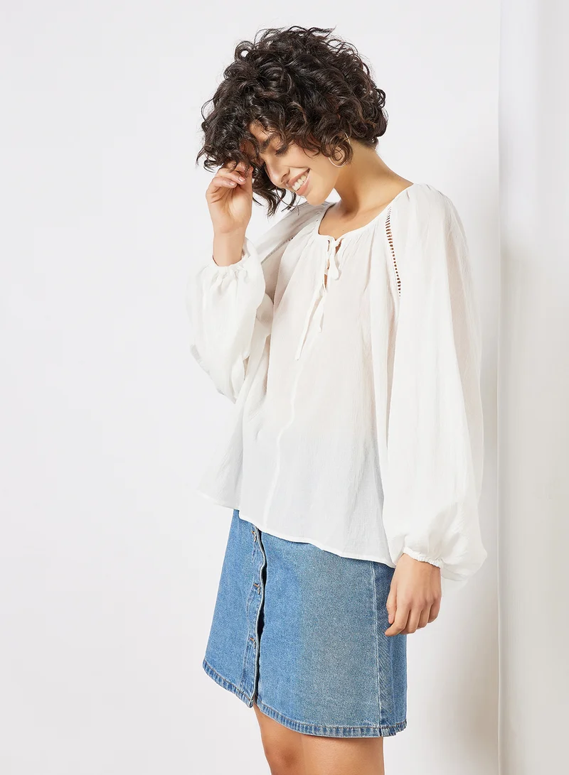 Charlie Holiday. Joni Balloon Sleeve Blouse White
